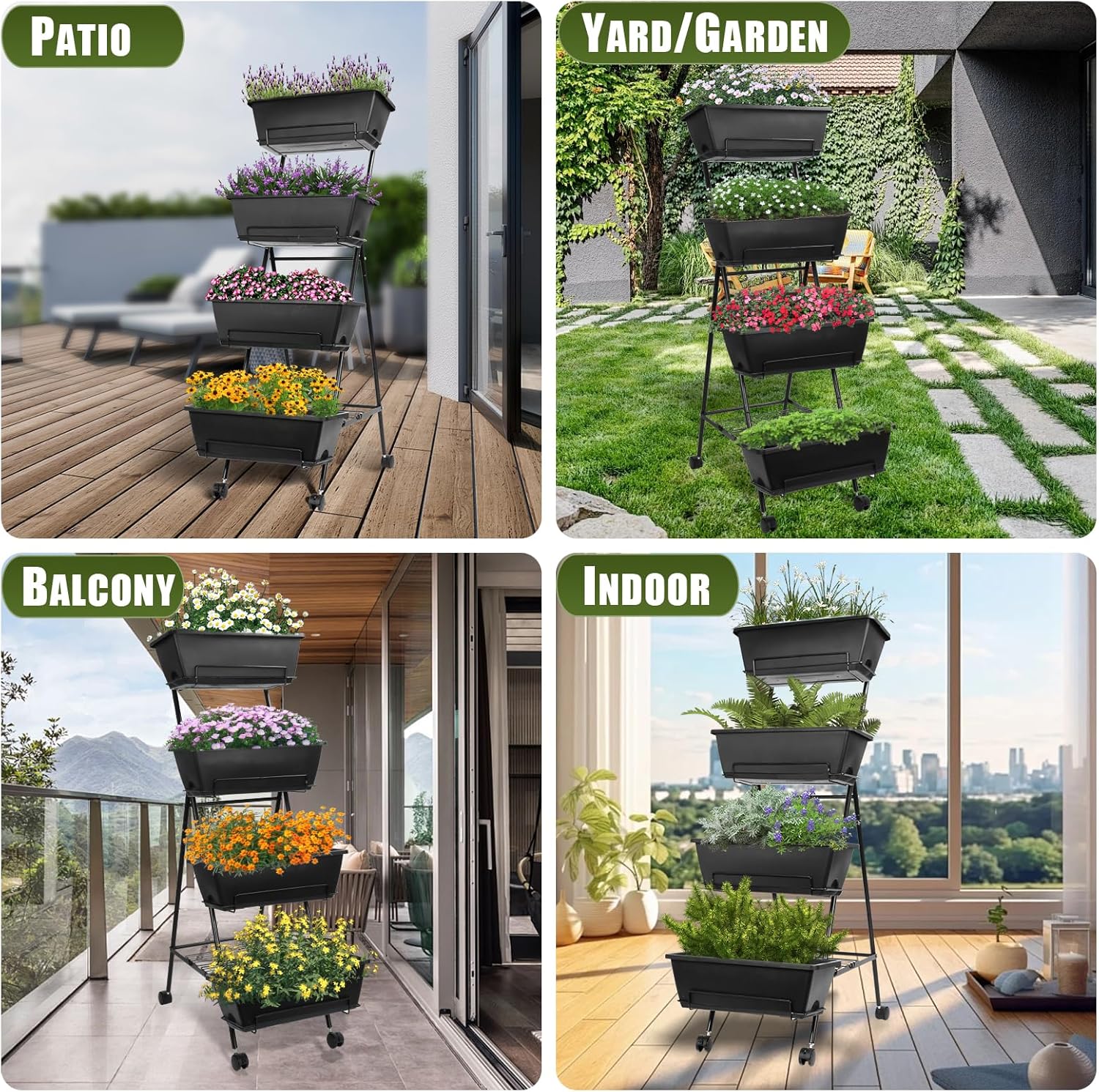 4 Tier Vertical Raised Garden Bed with Wheels and Drainage Holes k7