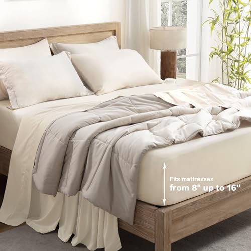 Queen Sheets Set, Cooling Bamboo Bedding, Deep Pocket, Dark Green K7