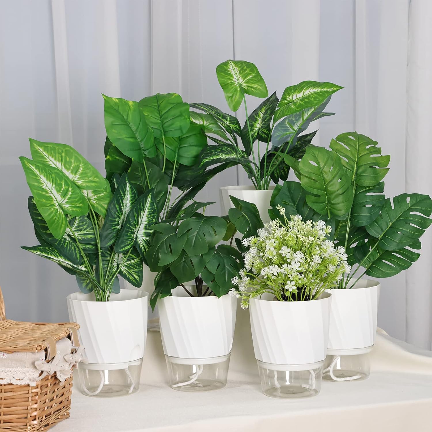 Self Watering Pots for Indoor Plants 6 Pack White A7