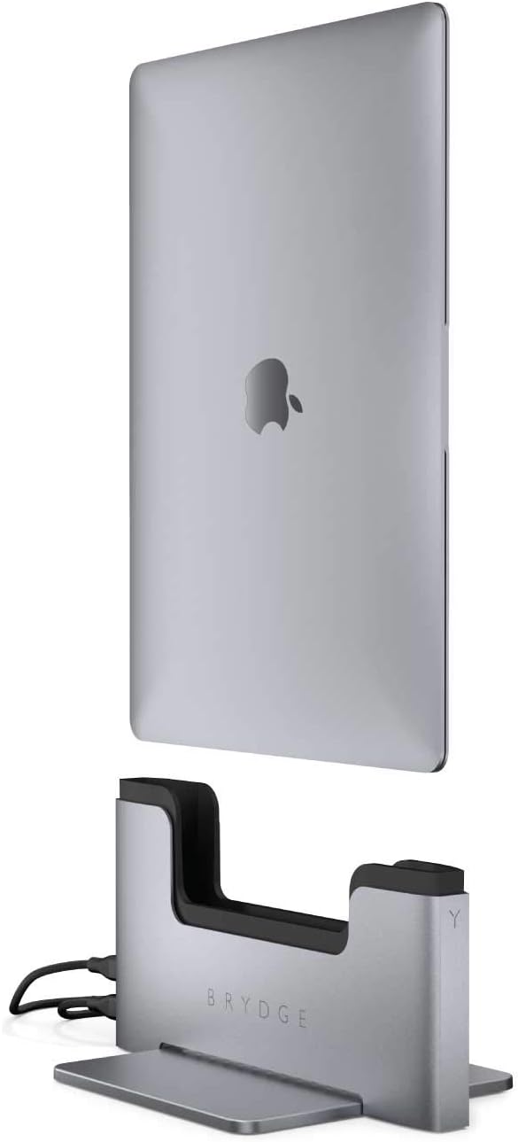 Brydge Vertical Docking Station | Compatible with 13-inch MacBook Air (2020-2018) | 2 x Thunderbolt 3 Ports | (Space Gray)