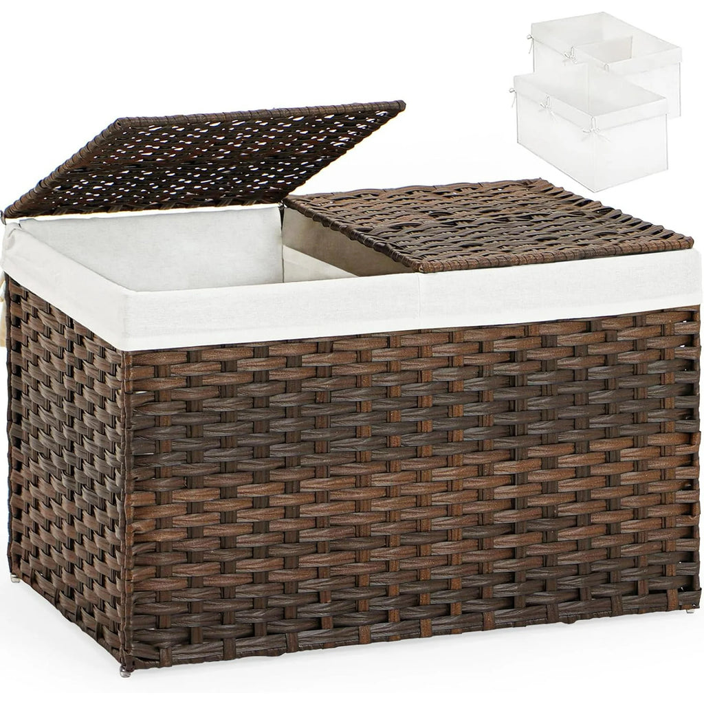 Woven Storage Basket with Lid, 65L Foldable, Gray a7