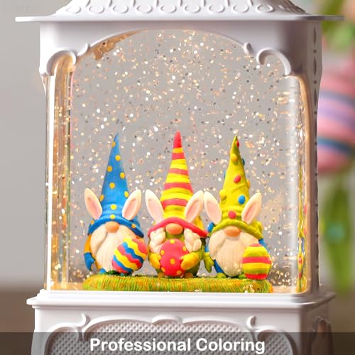 Easter Snow Globe Lantern with Timer Swirling Glitter, Indoor Decor A7