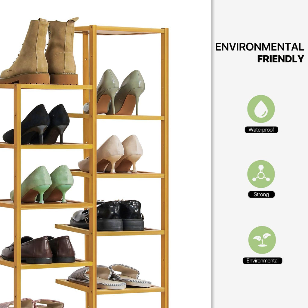 Bamboo 12-Tier Double Row Shoe Rack Cabinet Storage a7