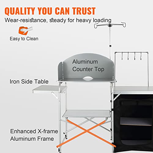 Camping Kitchen Table, Folding Outdoor Cooking Table with Storage Bag, Aluminum Cook Station, Quick Set-up for Picnics, BBQ, RV Traveling Brown k7