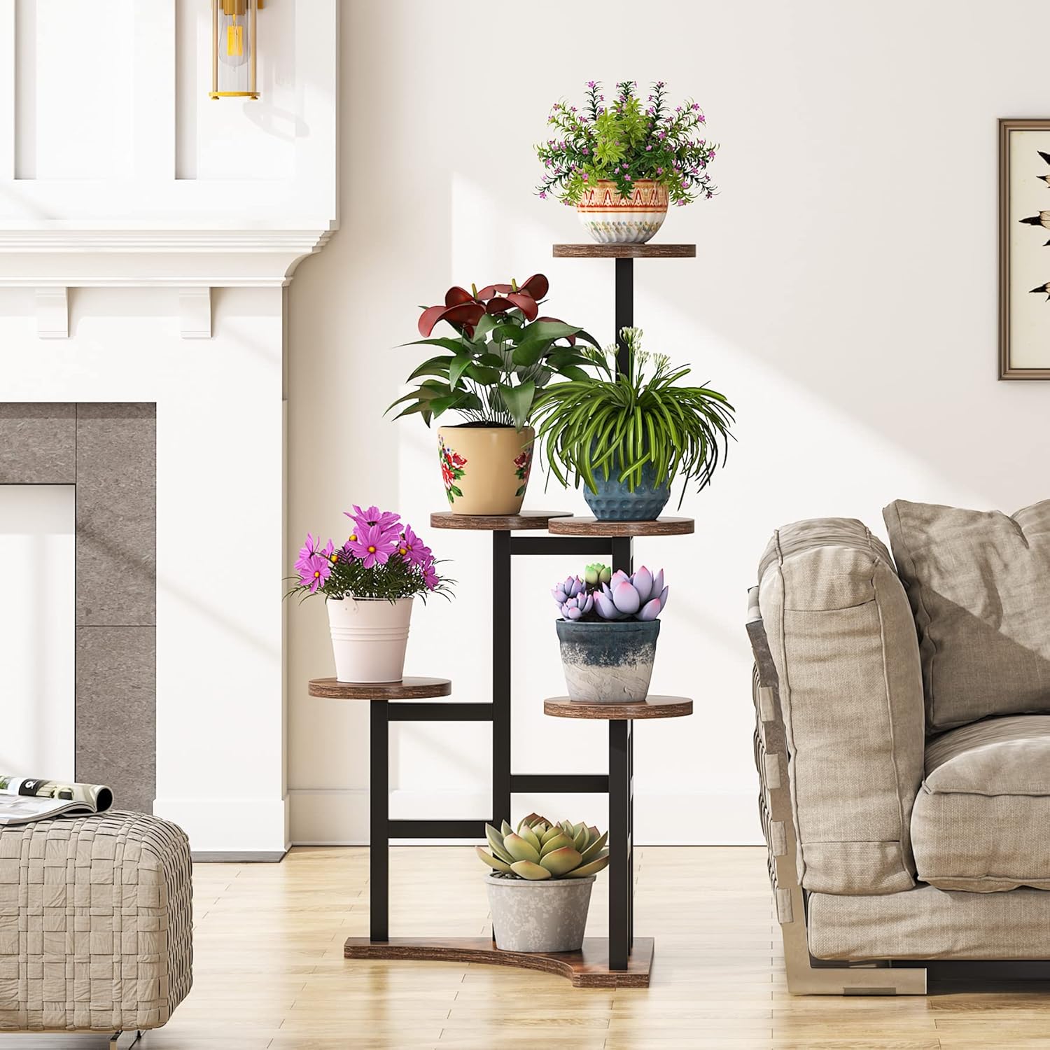 Tiered Corner Plant Stand Indoor Tall Flower Shelf Rack Rustic Brown k7