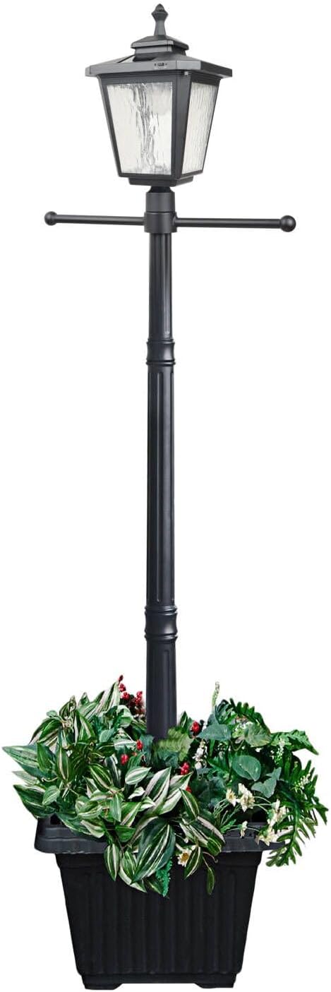 76" Height Solar Lamp Post Lights with Planter, Die-Casting Aluminum construction, Glass lampshade with warm white LED, Suitable for Yard, Driveway, Garden and Patio Decoration, Matte Black