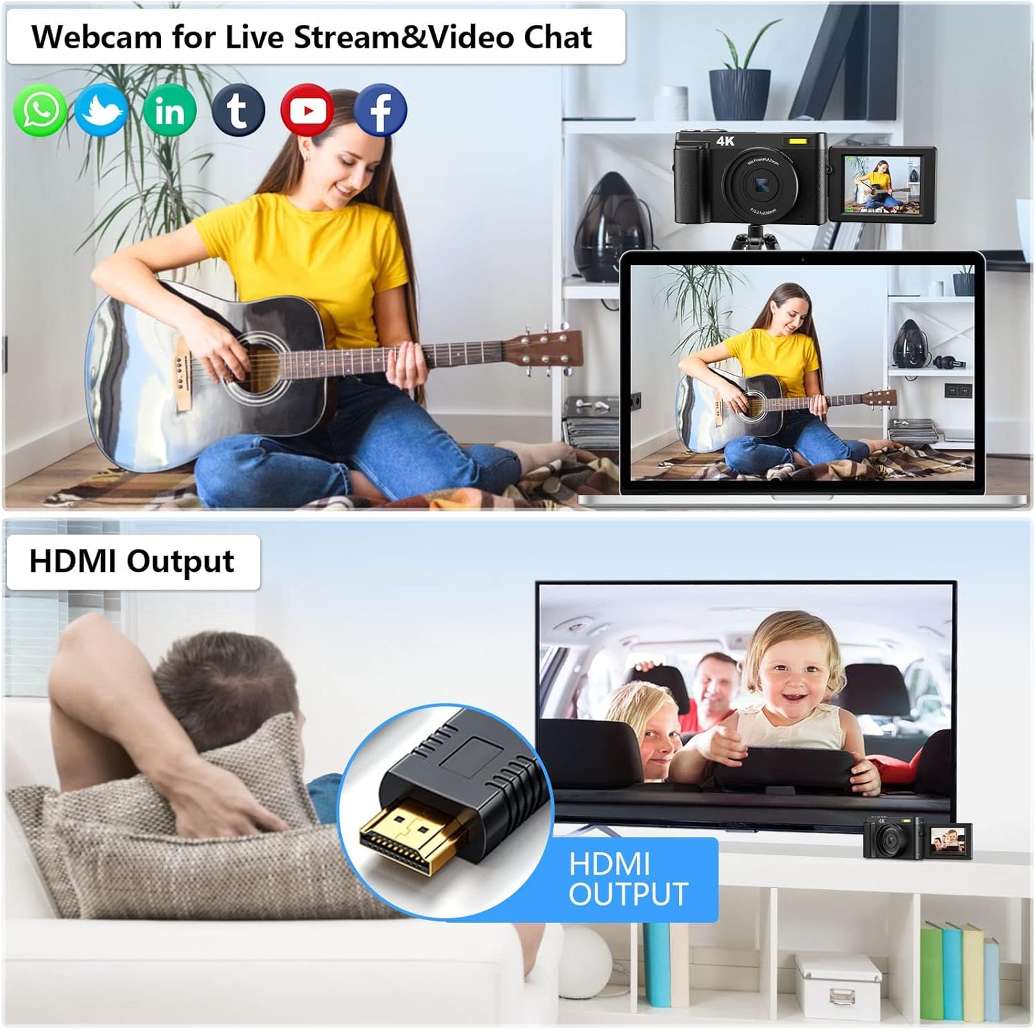 4K Digital Camera 48MP Autofocus Vlogging with Flip Screen 5x
