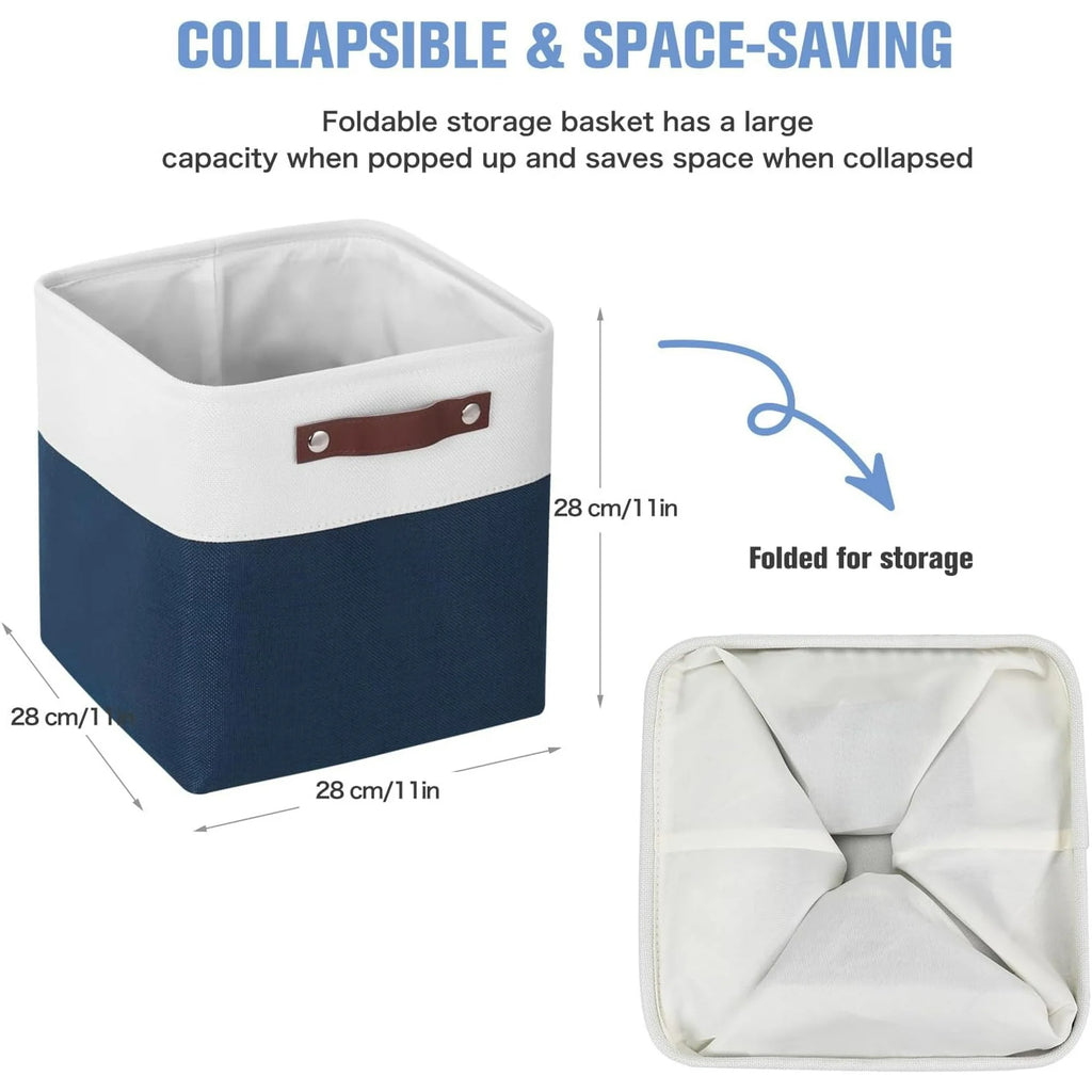 Cube Storage Baskets 6 Pack Foldable with Handles White Blue a7