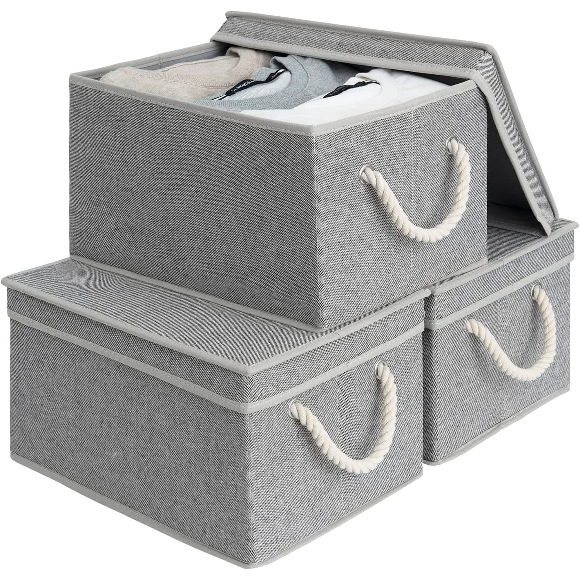 Storage Bins with Lids, Foldable Baskets, Gray, Large, 3-Pack k7