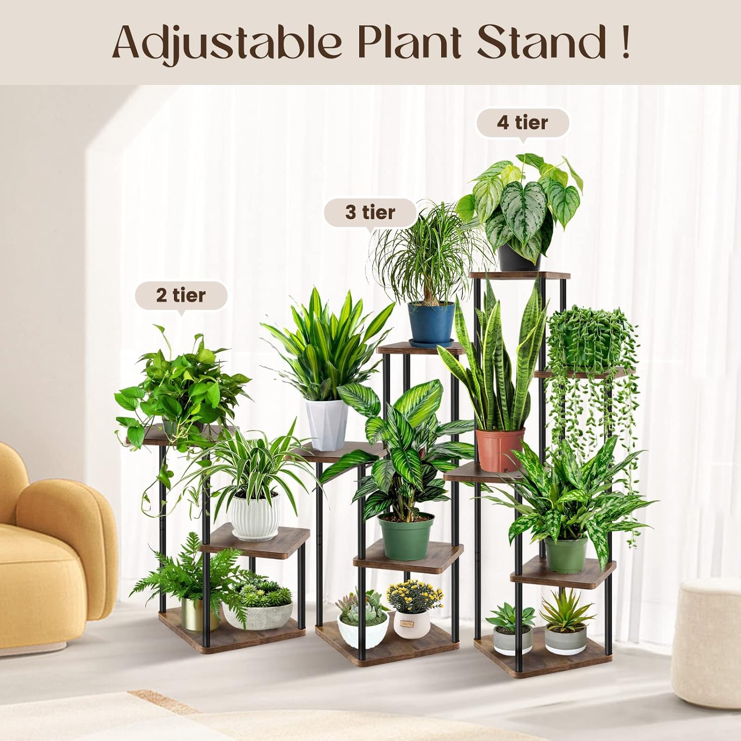 Plant Stand Indoor 4 Tier Flower Shelf Holder Rack Brown k7