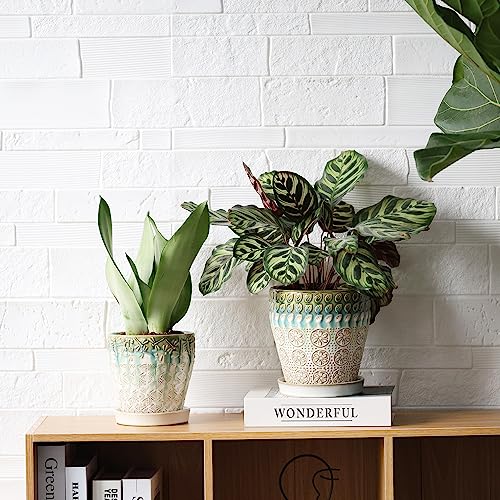 Ceramic Planter with Drainage Hole and Saucer, Set of 2 k7