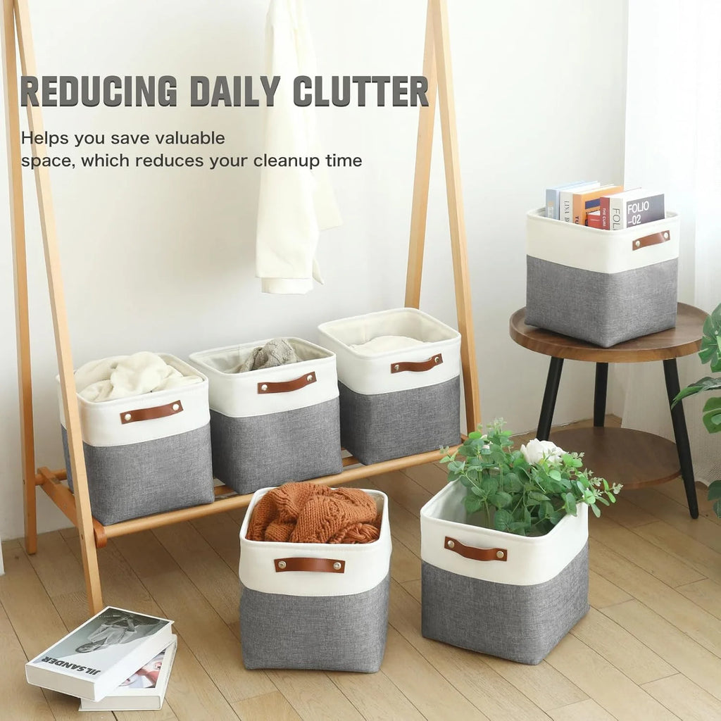 Cube Storage Baskets 6 Pack Foldable with Handles White Blue a7