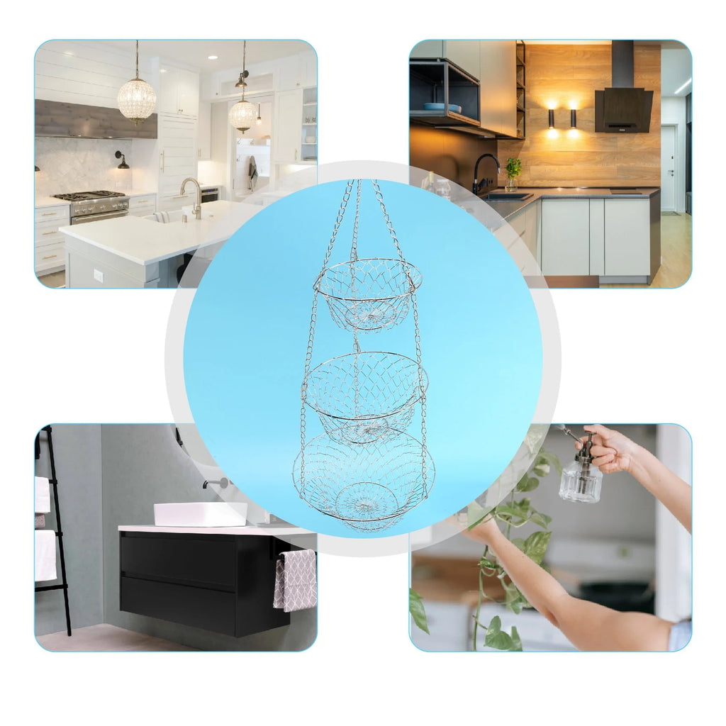 Fruit Basket Hanging Storage Silver a7
