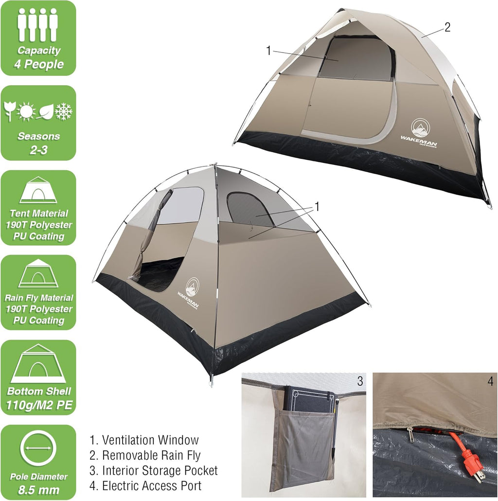 4 Person Water-Resistant Camping Tent with Rain Fly and Carrying Bag k7