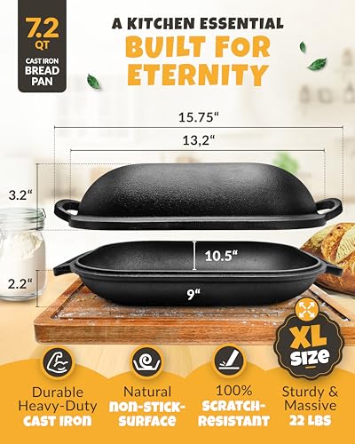 Cast Iron Dutch Oven for Bread Baking with Lid 3.2QT k7