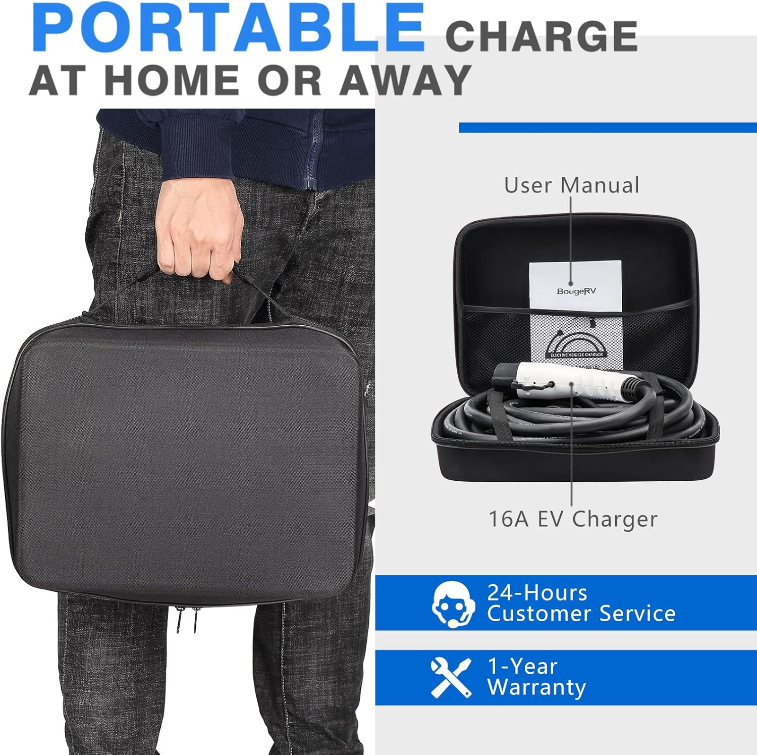 EV Charger 110V-240V 16Amp 25ft Cable Portable EVSE k7