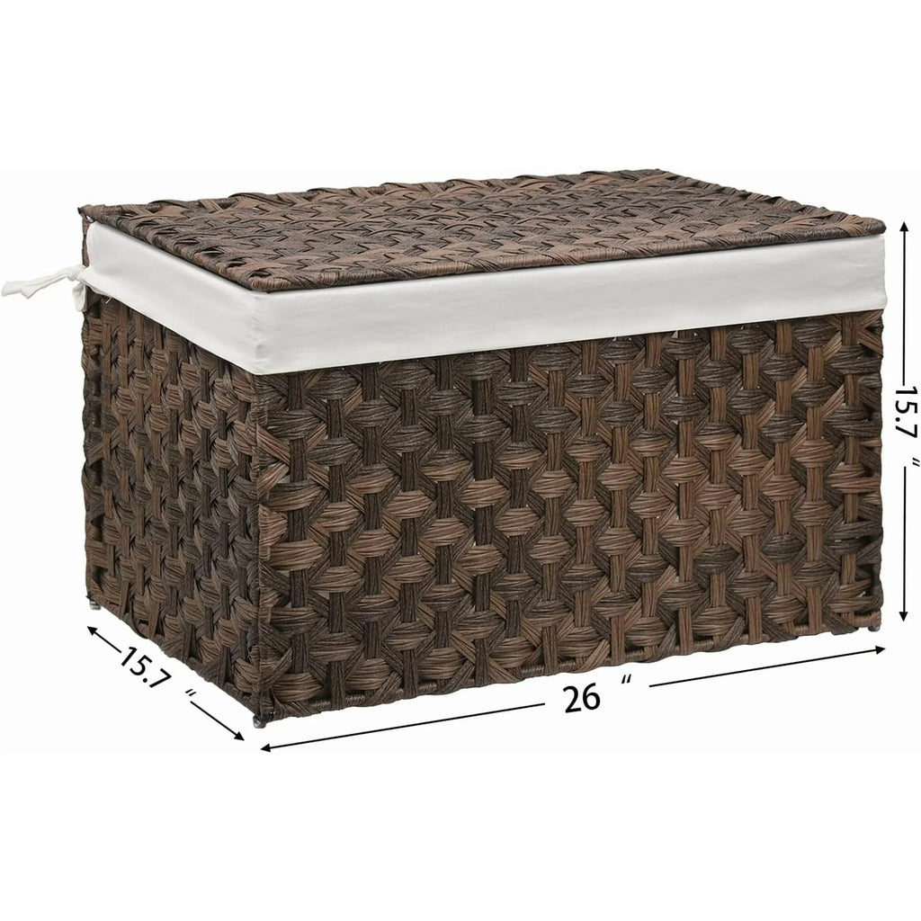 Wicker Storage Basket with Lid, 105L, Foldable, Brown K7m