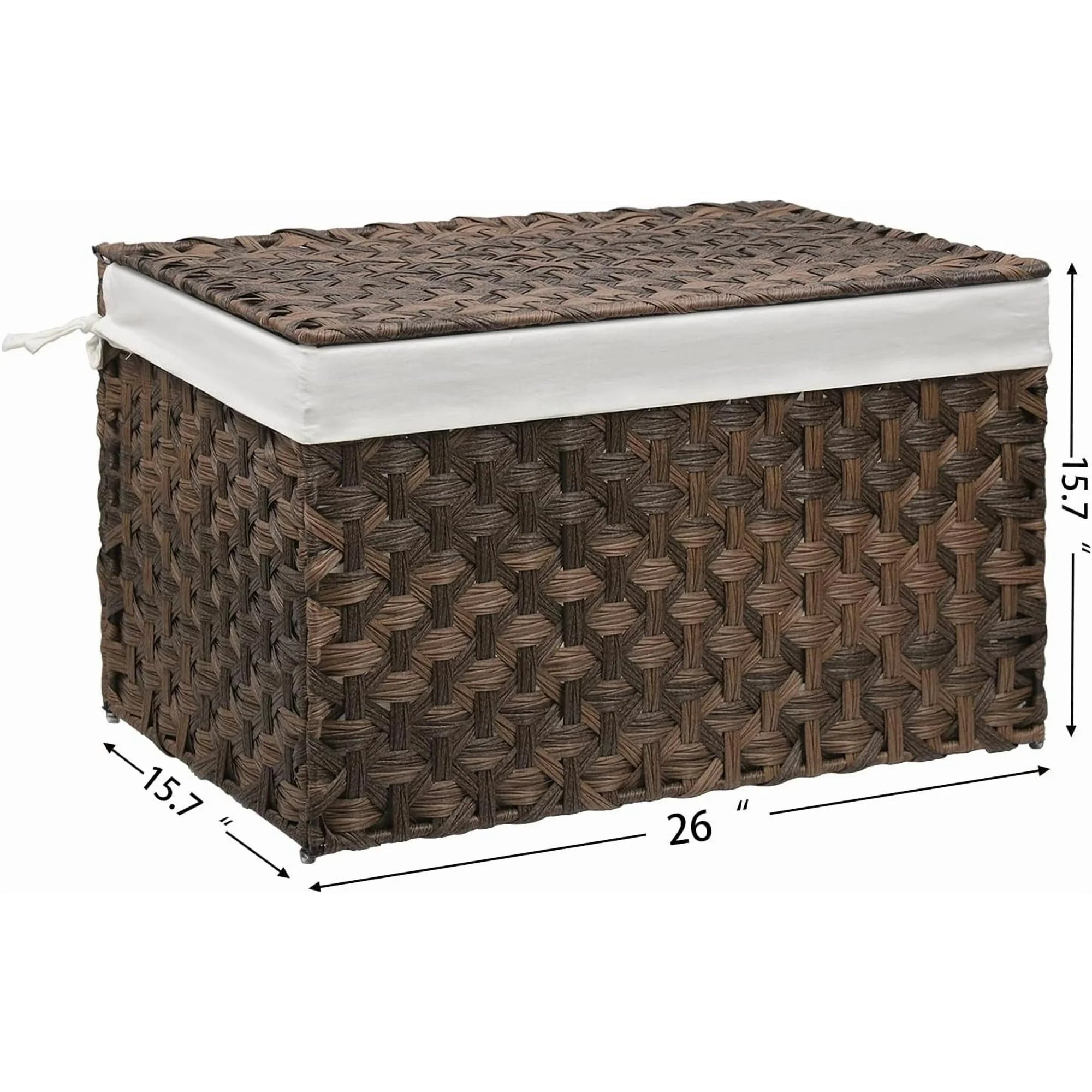 Wicker Storage Basket with Lid, 105L, Foldable, Brown K7m