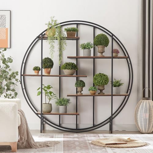 Plant Stand 5 Tier Tall Metal Shelf Indoor Round Ladder Rack Black Brown k7