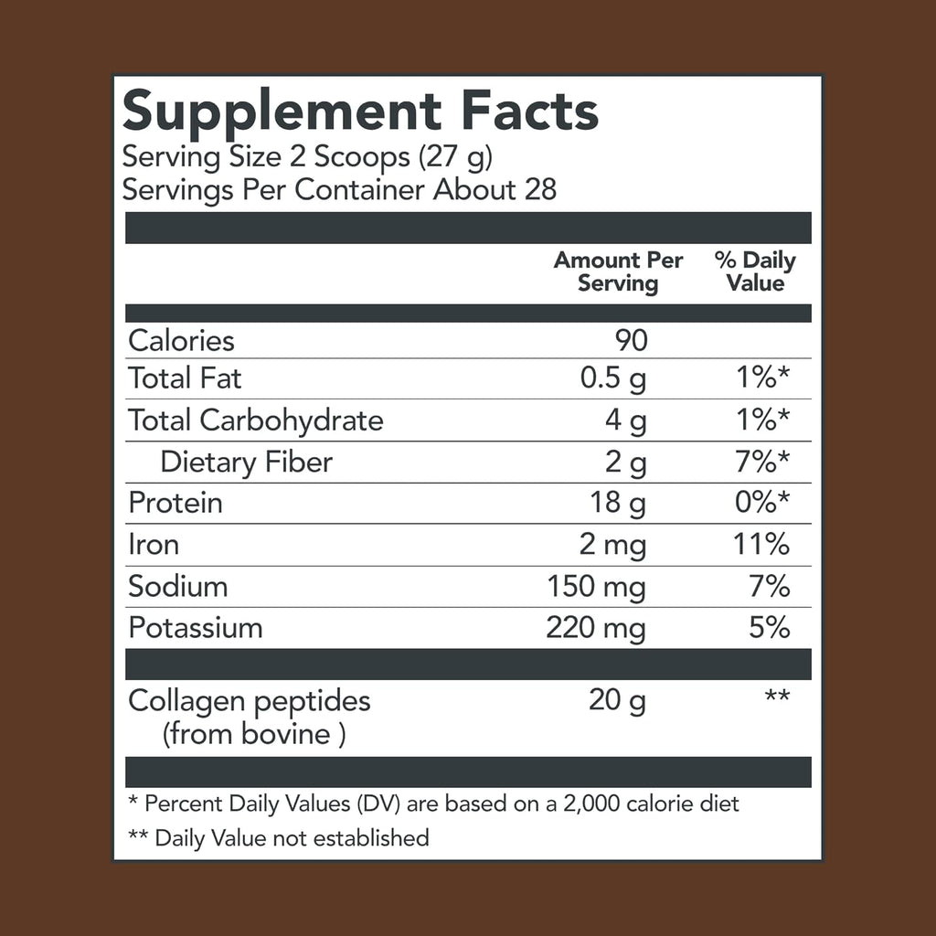 Chocolate Collagen Powder Supplement for Skin Hair Nail Joint, 27g per Serving, 26.8 oz Canister Pack of 2 k7