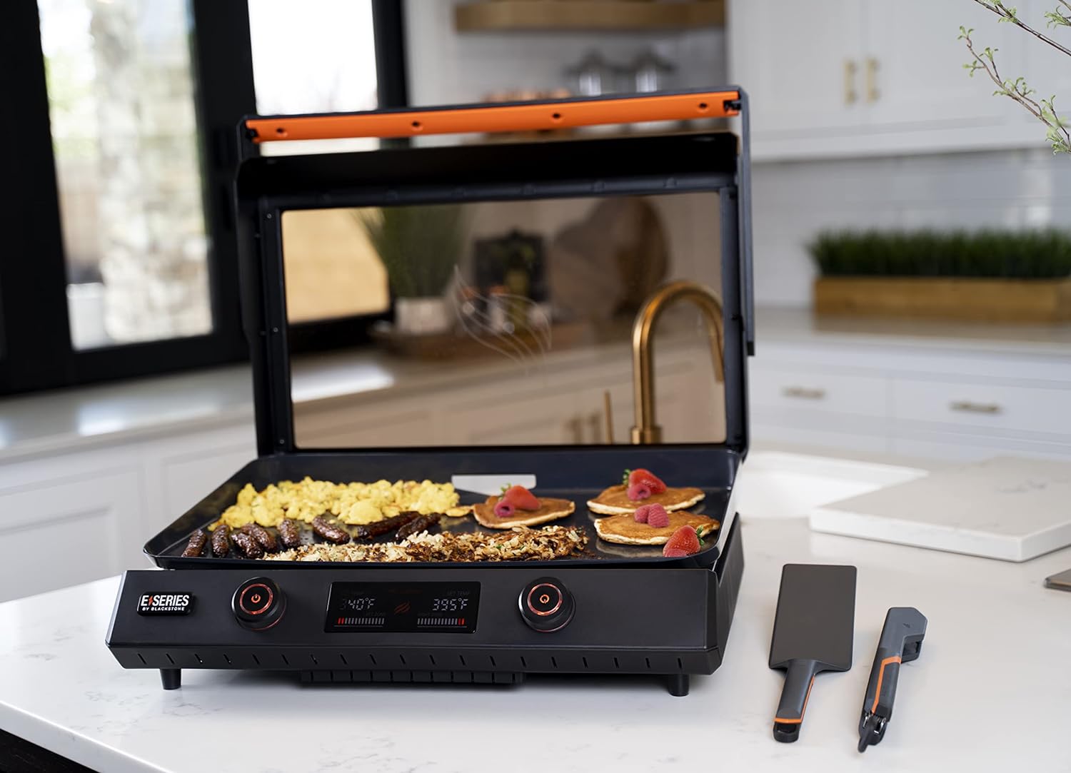 22 Inch Electric Griddle Nonstick with Lid, Tabletop Indoor Outdoor Use 7k