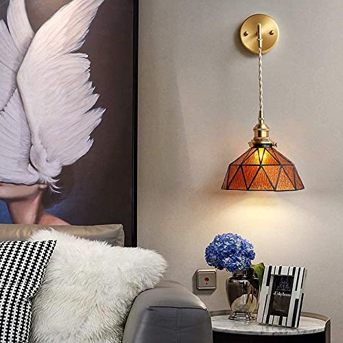 Battery Wall Sconces Set of 2 with Remote Brown Glass Shade A7