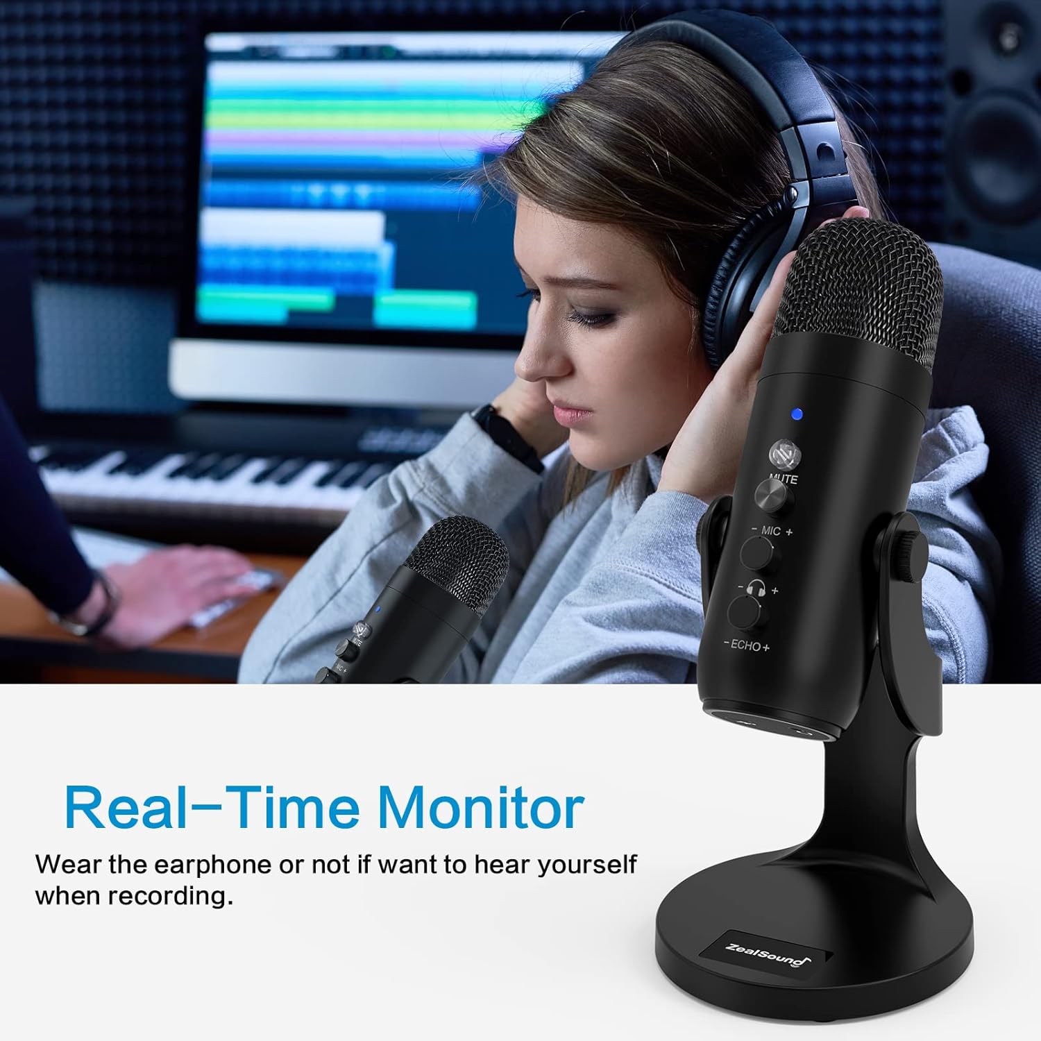 USB Condenser Mic for PC Gaming Podcast Black k7
