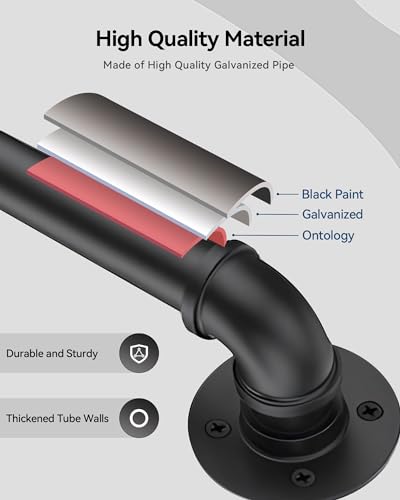Wall Handrail 4ft for Stairs, Black Metal Indoor Outdoor a7