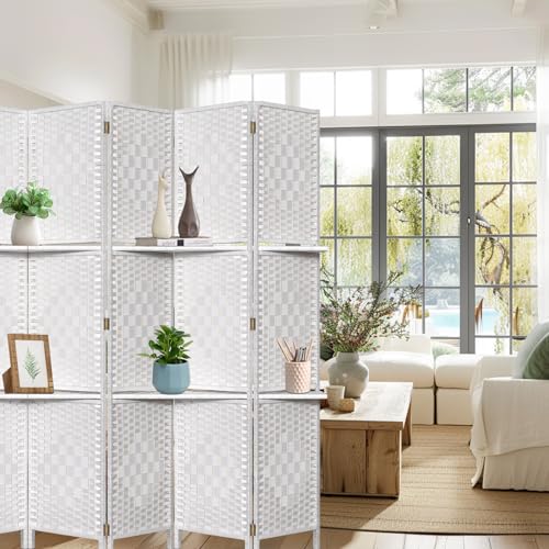 Folding Room Divider with Shelves 6FT Natural a7