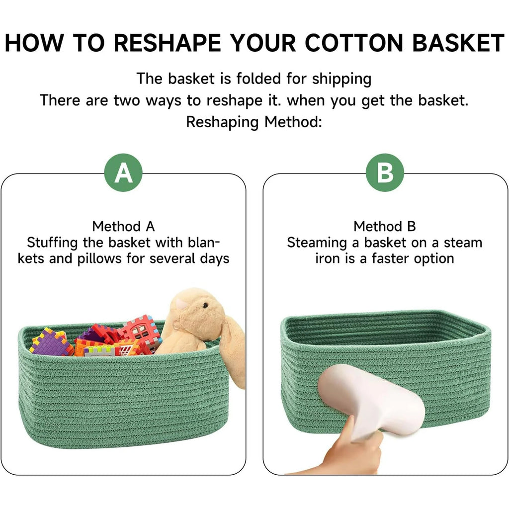 Small Storage Baskets for Organizing, Woven Rope Cube Bins 3 Pack A7