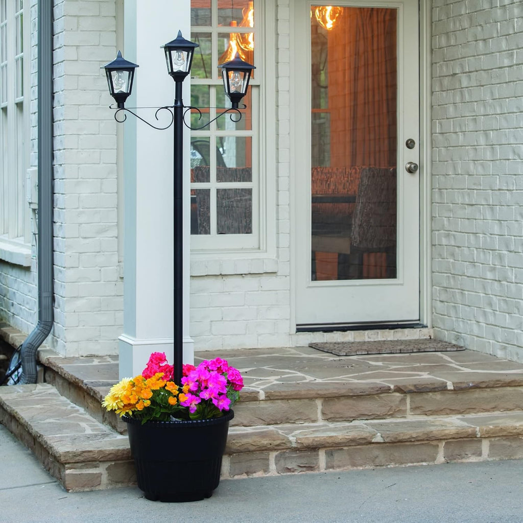 Solar Lamp Post Set with Planter Black Resin k7