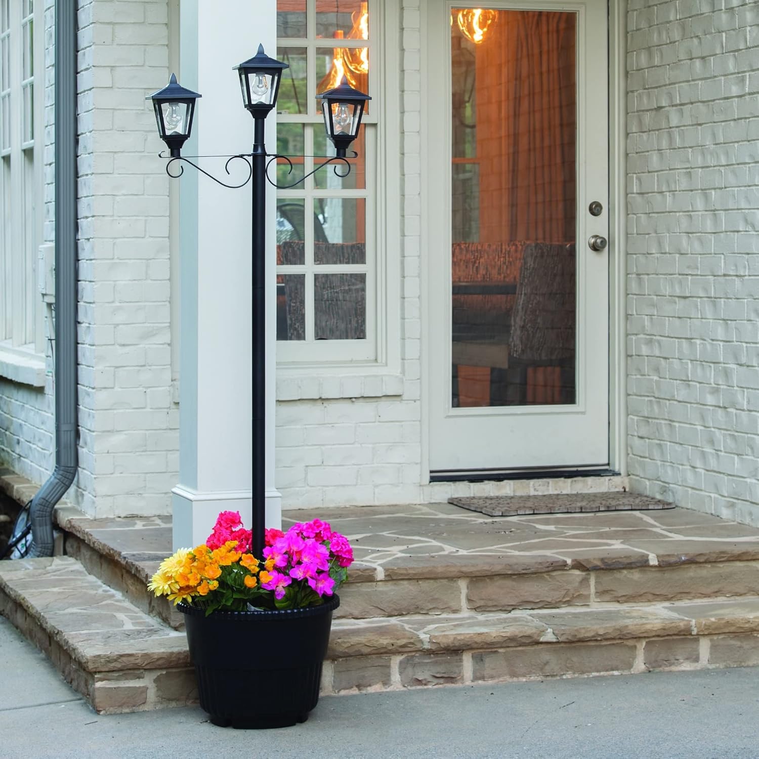 Solar Lamp Post Set with Planter Black Resin k7