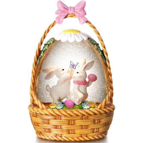 Easter Snow Globe Lantern with Timer Swirling Glitter, Indoor Decor A7