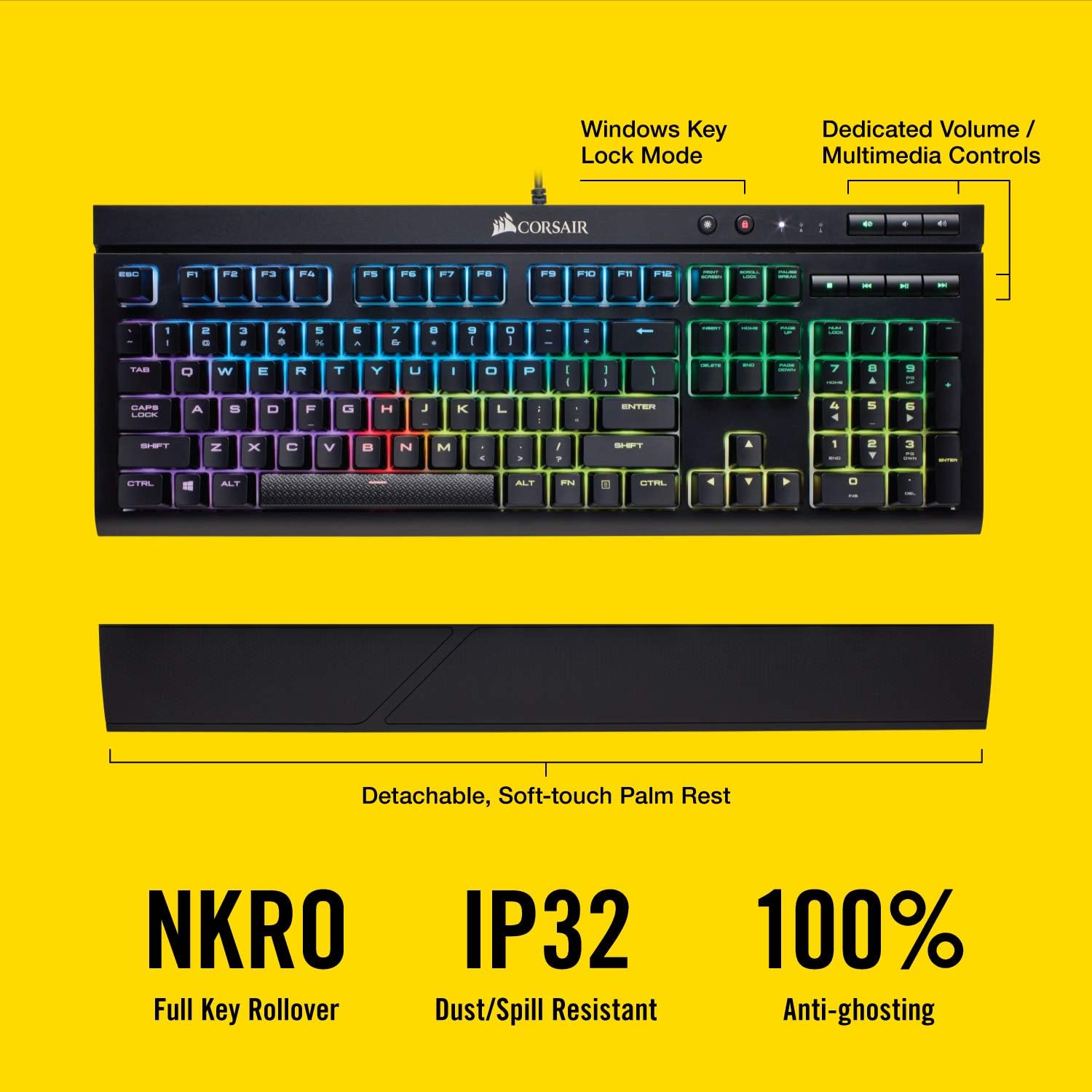Mechanical Gaming Keyboard RGB Backlit Cherry MX Red Switch Black k7