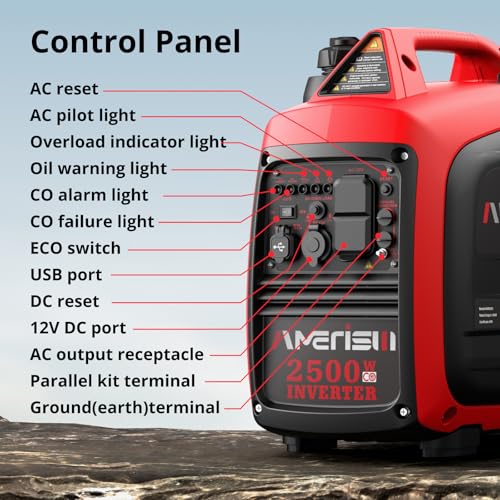Gas Powered Portable Inverter Generator, CO Sensor, Quiet Backup A7