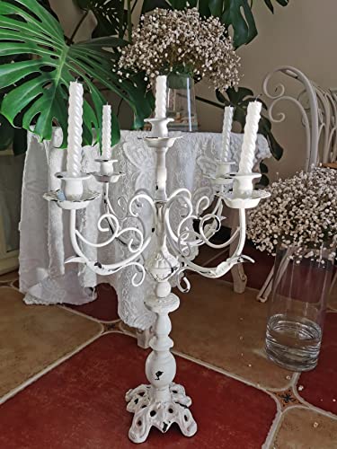 Cast Iron Candelabra Vintage White 5 Arms 17Inch a7