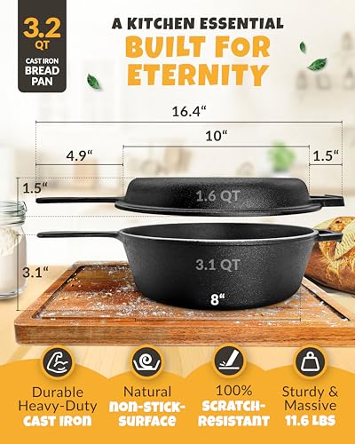 Cast Iron Dutch Oven for Bread Baking with Lid 3.2QT k7