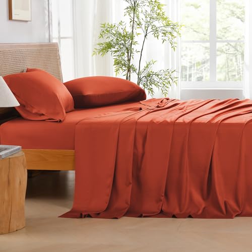 Queen Sheets Set, Cooling Bamboo Bedding, Deep Pocket, Dark Green K7