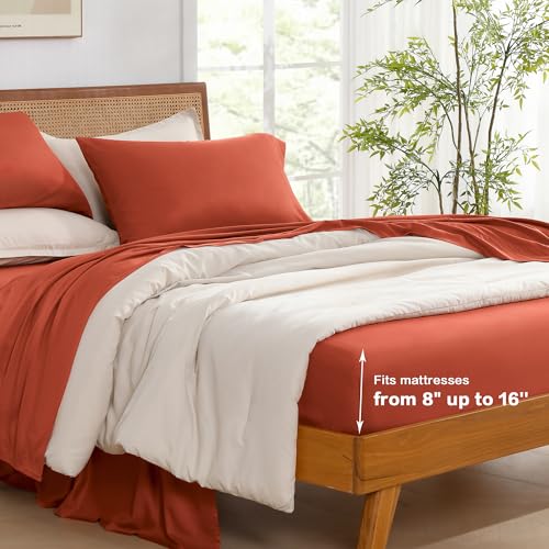 Queen Sheets Set, Cooling Bamboo Bedding, Deep Pocket, Dark Green K7