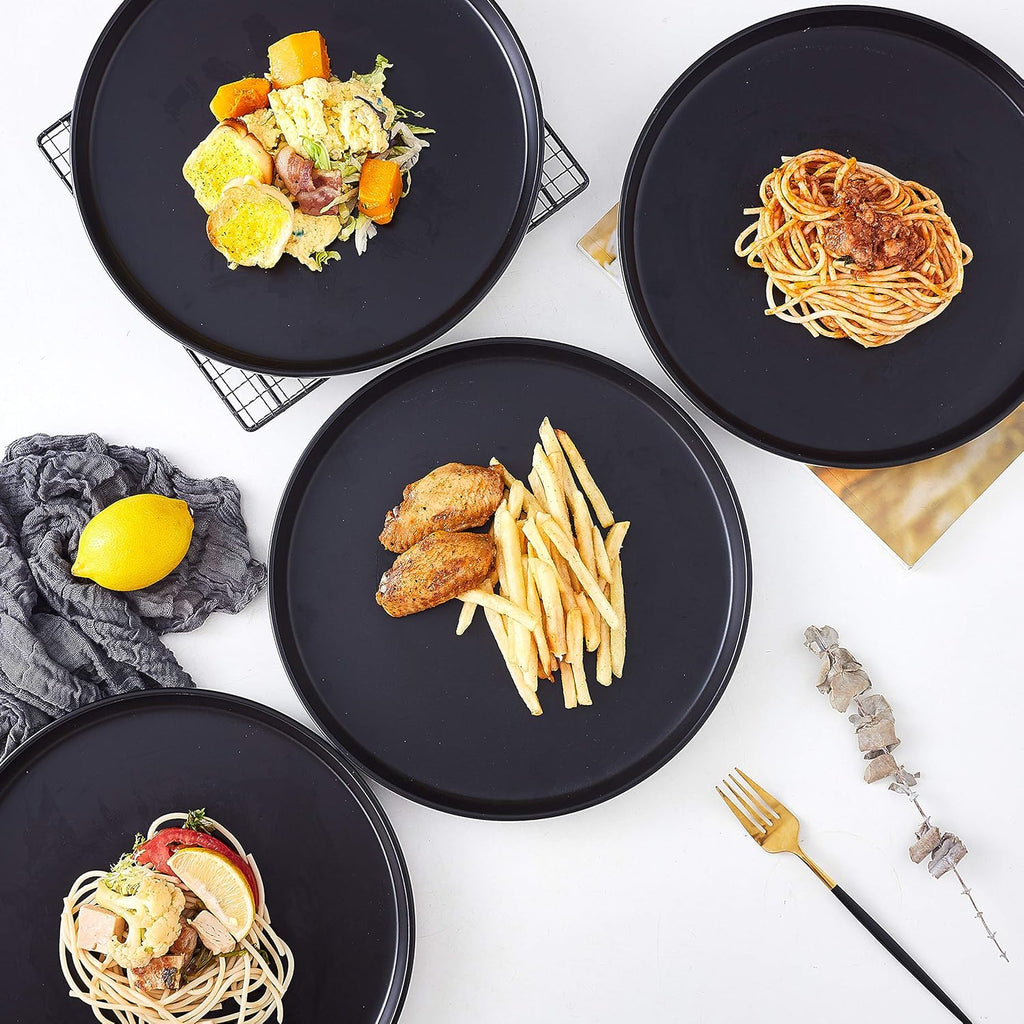 Matte Ceramic Serving Plates 11-inch Round Set with Cast Iron Dutch Oven and Skillet Lid q7