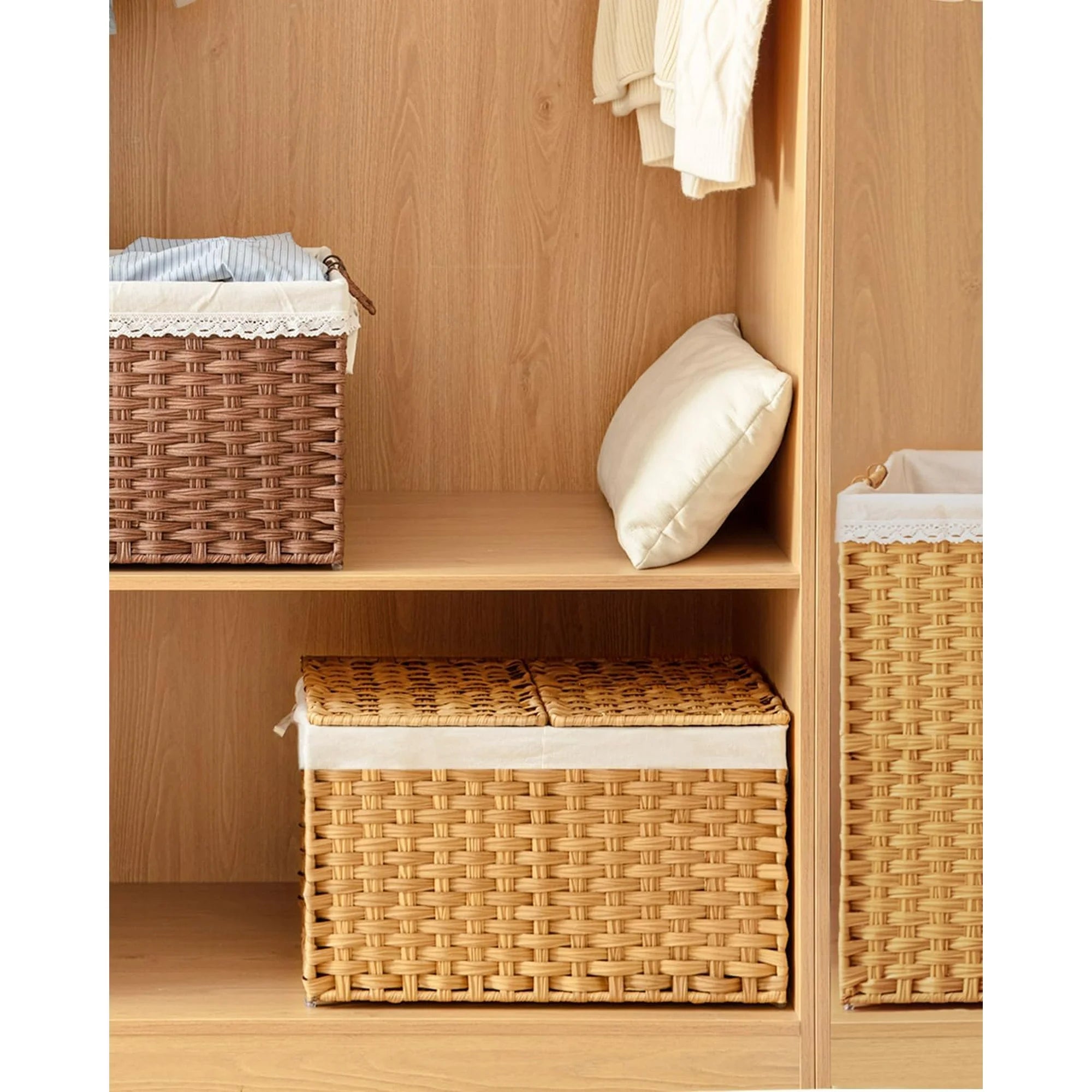 Wicker Storage Basket with Lid and Handles 42 Gallon A7
