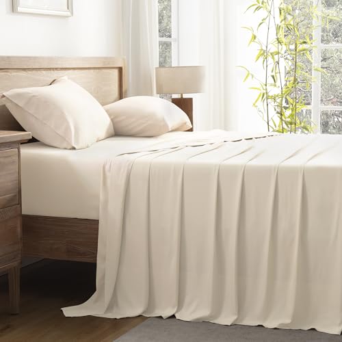 Queen Sheets Set, Cooling Bamboo Bedding, Deep Pocket, Dark Green K7