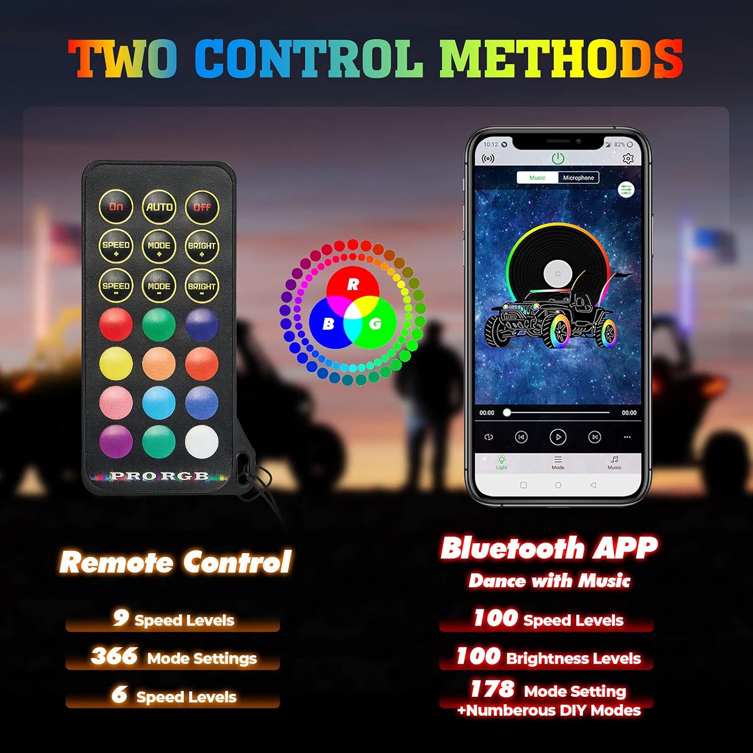 LED Whip Lights for UTV ATV Bluetooth, 366 Modes Spiral RGB, 2pcs 3ft a7