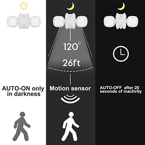 Motion Sensor Light Outdoor Battery Operated IP65 Waterproof Security Flood Light Auto On Off Porch Patio Stairs Garage 6000K White A7