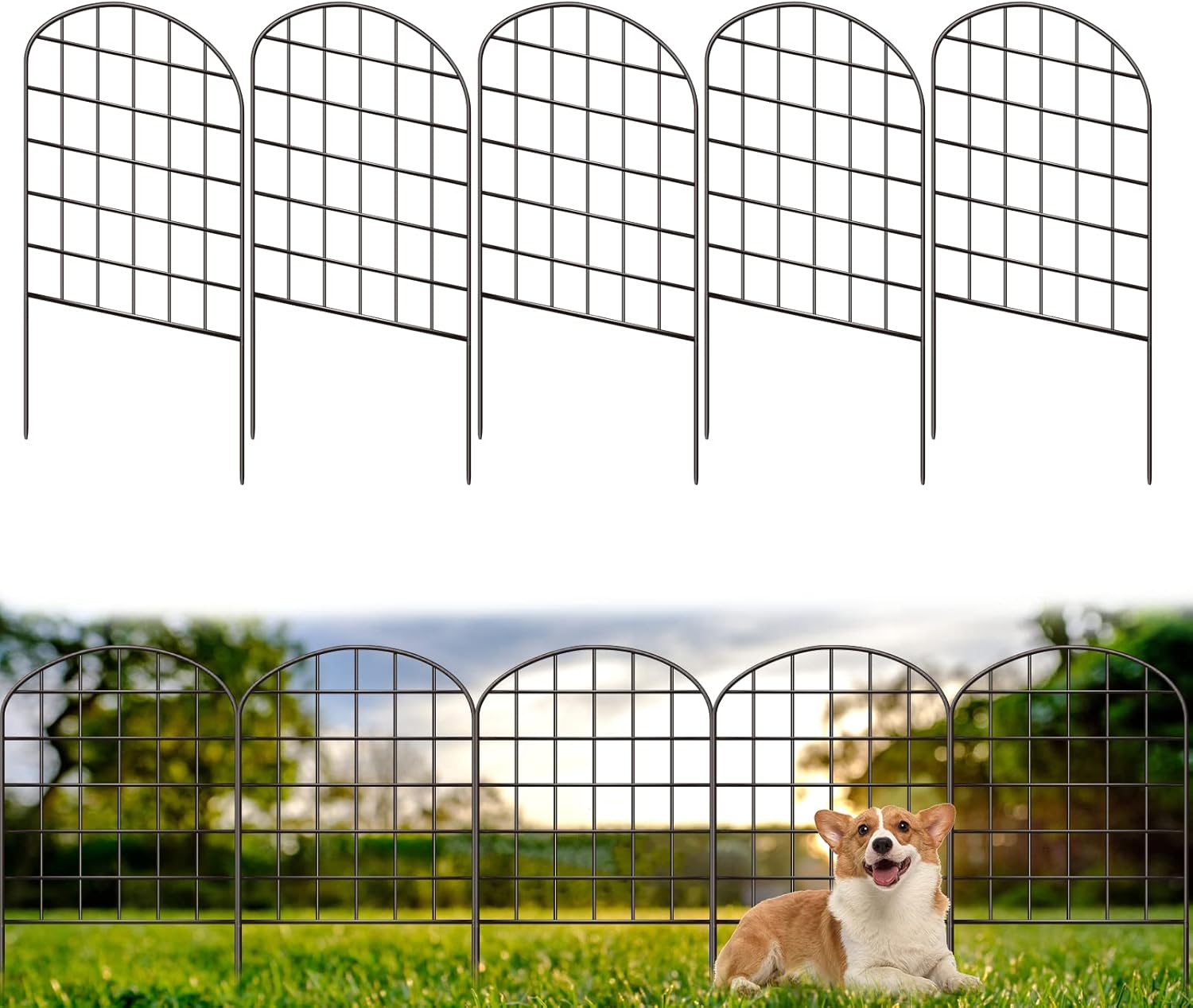 10 Ft(L) X 24"(H) Decorative Garden Fence Border, Total 10 Pack Rustproof Coated Metal Fence Panels, No Dig Fence Animal Barrier, Garden Fencing for Yards Outdoor Vegetable Flower Patio Decor, Grid