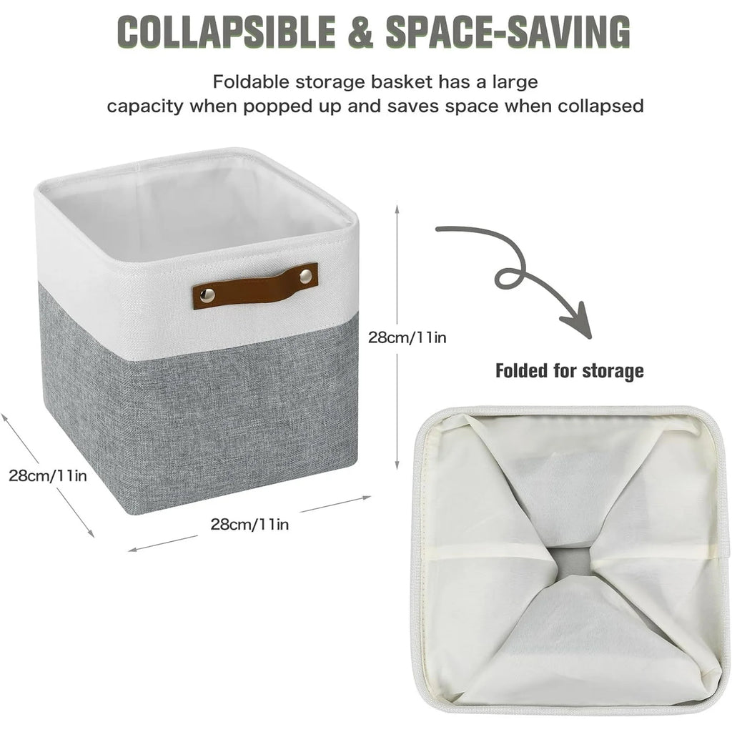 Cube Storage Baskets 6 Pack Foldable with Handles White Blue a7