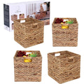 Handwoven Water Hyacinth Storage Baskets Wicker Cube Baskets Rectangular Laundry Organizer Totes,Set of 4 Pcs,12x12x12inch