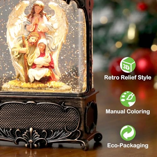 Easter Snow Globe Lantern with Timer Swirling Glitter, Indoor Decor A7