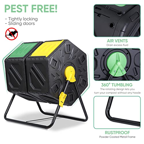 Compost Tumbler for Garden Outdoor, 37 Gallon, Black k7