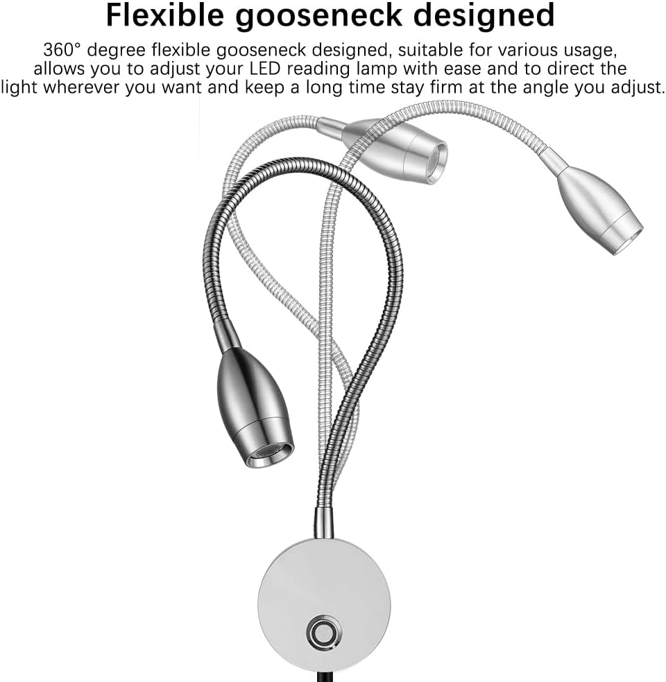 Dimmable LED Wall Reading Lamps, Flexible Gooseneck, 3 Color Modes, Set of 2 k7